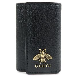GUCCI Animalier Bee Leather 6 Ring Key Case Key Holder Black 523683