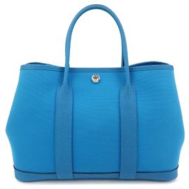 Hermès HERMES Garden Party TPM Toile H Bolso Tote de Piel Bolso de Mano TurquoiseBlue
