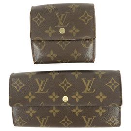 Louis Vuitton Monogram Canvas Compact Lotto di 2 Portafogli Portafoglio Lungo Marrone