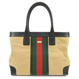 Borsa Tote e Borsa a Tracolla GUCCI Sherry Canvas Leather Brown Beige 002・1119