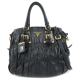 PRADA Logo Nappa Leder 2Way Tasche Handtasche Schultertasche Schwarz