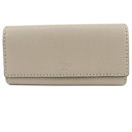 FENDI Selleria Leder Bi-fold langes Portemonnaie Greige 8M0384