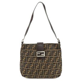 FENDI Zucca Canvas Leather Schultertasche Brown Black 26727