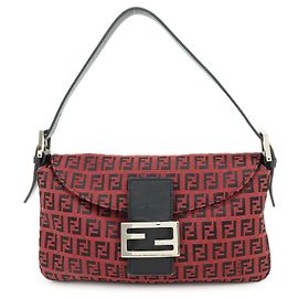 FENDI Mamma Baguette Borsa a tracolla in pelle e tela Zucchino Rossa 8BR003