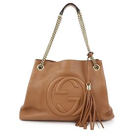 Bolso de hombro de piel con cadena GUCCI SOHO Interlocking G Marrón 308982