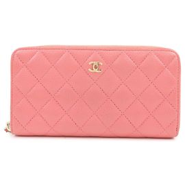 Cartera larga con cremallera redonda CHANEL Matelasse Caviarskin Rosa A82281