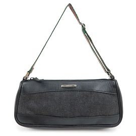 GUCCI Sherry Leather Denim Accessory Pouch Hand Bag Black 92820