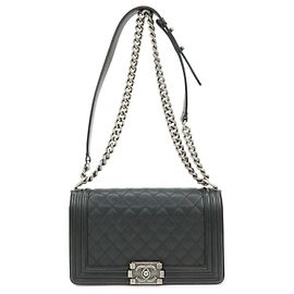 CHANEL Boy Chanel Caviarskin Chain Shoulder Bag Crossbody Bag Black