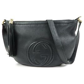 Borsa a tracolla in pelle GUCCI SOHO Interlocking G con nappina Nero 308361
