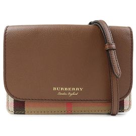 Borsa a tracolla con catena BURBERRY Nova Plaid in pelle e tela Brown Beige