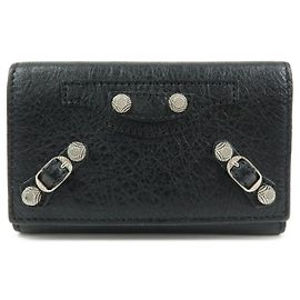BALENCIAGA Porta-chaves Giant Osaka 6 Ring em couro Preto 285377