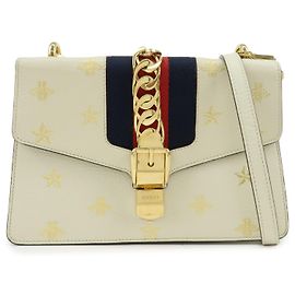 Borsa a tracolla GUCCI Sylvie Sherry in pelle di vitello Ivory Bee & Star 524405