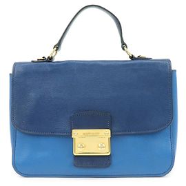 Borsa a patta 2Way in pelle Madras con logo MIU MIU Borsa a mano Blu Navy