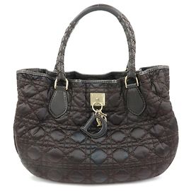 Christian Dior Lady Dior Cannage Nylon Leather Hand Bag Tote Bag Brown
