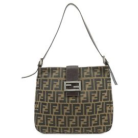 Borsa a mano e a tracolla FENDI in tela jacquard Zucca e pelle, Marrone