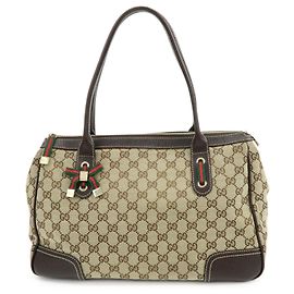 Borsa a spalla GUCCI Sherry GG Canvas Leather Tote Bag Brown Beige 177052