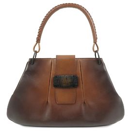 GUCCI Bolso de hombro y bolso de mano de cuero con cierre de madera Degradado Marrón 105374