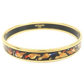 Hermès HERMES Email PM Metall-Armreif Vögel-Motiv Schwarz Gold