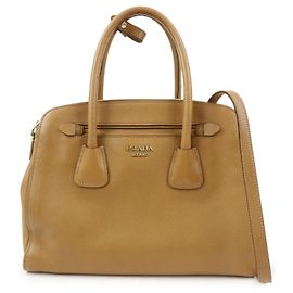 PRADA Logo Saffiano Leder 2Way Bag Handtasche Schultertasche Camel BN2569