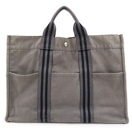 Hermès HERMES Herline Fourre Tout MM Sac Cabas en Toile Grey Black