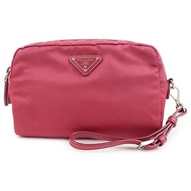 Beauty case PRADA in nylon e pelle Saffiano con logo triangolare Rosa 1N0340
