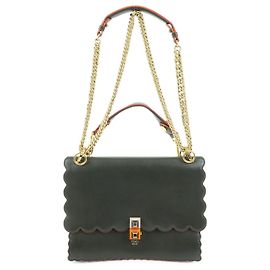 Borsa 2Way in pelle FENDI KAN I Borsa a tracolla con catena Verde Arancione 8BT283