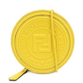 FENDI FF Logo Leder-Rundschultertasche mit Reißverschluss Gelb 7M0359