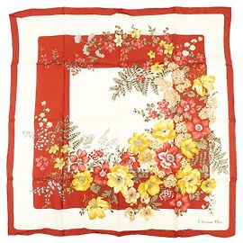Christian Dior Seidentuch 100％ Blumenprint weiß rot gelb