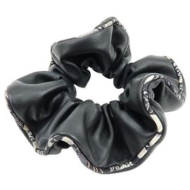 Hermès HERMES Acessório de cabelo scrunchie em couro de cordeiro Agneau Milo Preto Branco