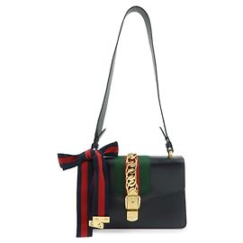 Gucci Sylvie Sherry Leder Schultertasche Crossbody Bag Schwarz 421882