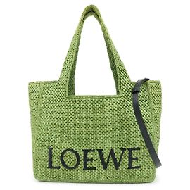 LOEWE Font Tote Raffia Leather 2Way Bag Tote Bag Schultertasche Grün