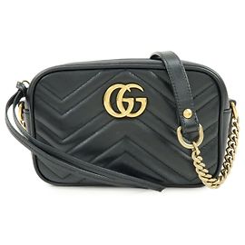GUCCI GG Marmont Bolso de hombro y bandolera de piel Chevron Black 448065