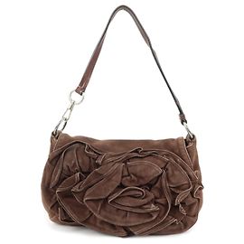 Autre Marque SAINT LAURENT PARIS YSL Bolsa de Ombro Naja Flower em Camurça Castanha
