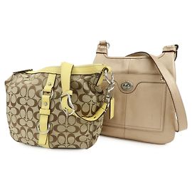 COACH Lotto di 2 borse a tracolla Signature Canvas Leather Beige Rosa