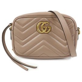 GUCCI GG Marmont Double G Borsa a tracolla in pelle con catena Rosa 448065