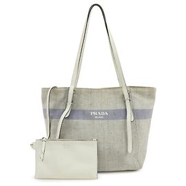 Bolso Tote PRADA Mistolino City Canvas Leather Gray Blue 1BG303