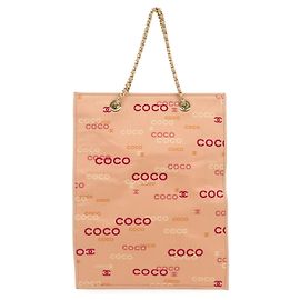 Borsa a tracolla e tote CHANEL COCO in tela e pelle con catena Rosa Arancione