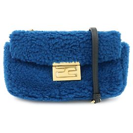 FENDI Mini Be Baguette Borsa a tracolla in pelle Mouton Blue 8M0315