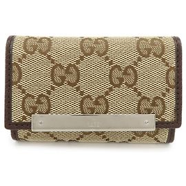 GUCCI GG Canvas Leather 6 Ring Key Case Beige Brown 127048