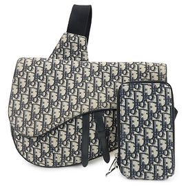 Borsa vita Christian Dior Saddle Oblique Canvas Leather Black Beige