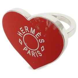 Hermès HERMES Coeur Laque Anello per Foulard in Metallo Cuore Laccato Rosso Argento