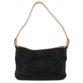 Céline Borsa a spalla CELINE C Macadam in pelle scamosciata Nero Marrone