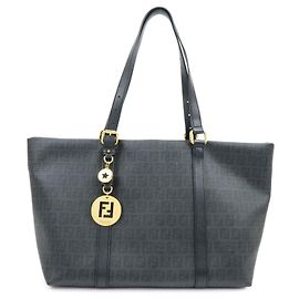 FENDI Zucchino PVC Leder Tote Bag Schultertasche Schwarz Charm 8BH215