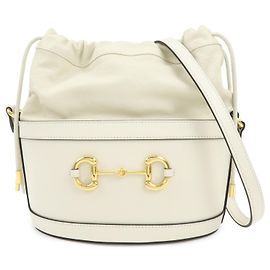 GUCCI Borsa a secchiello in pelle con coulisse Horsebit Ivory 602118