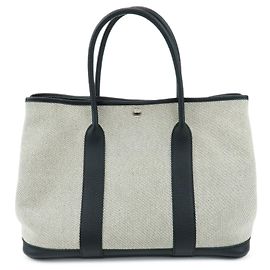 Hermès HERMES Garden Party PM Toile Twill H Tote Bag T Stamped Ecru Black
