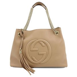 Borsa a tracolla in pelle con catena GUCCI SOHO Interlocking G Pink Beige 536196