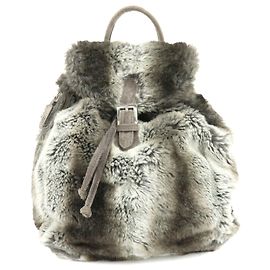 FENDI Zucca Mink like Fur Suede Backpack Rucksuck Gray