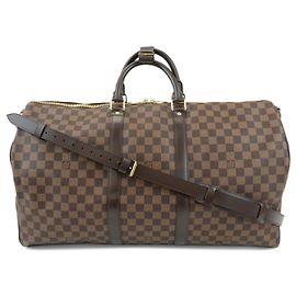 Louis Vuitton Damier Keep All Bandouliere 55 Travel Bag Brown N41414