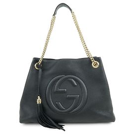 GUCCI SOHO Borsa a spalla in pelle con catena Interlocking G Nera 536196