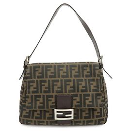FENDI Mamma Baguette Schultertasche aus Zucca Canvas und Leder Braun 26325